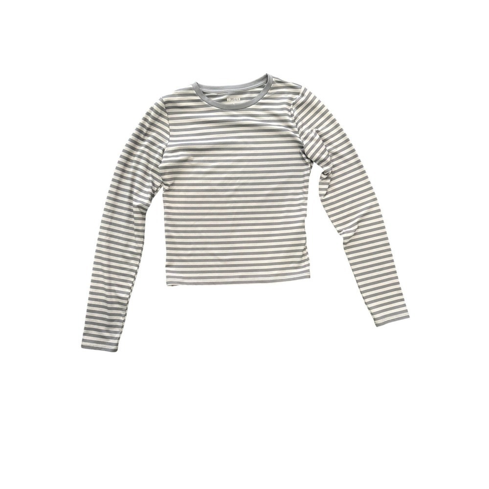 Hollister Womens Grey White Striped Long Sleeve Crewneck Crop Top Size S Small
